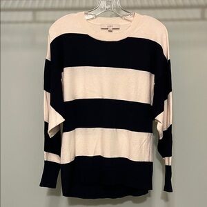 LOFT Navy and Cream Striped Sweater Long Sleeve Lightweight Cotton